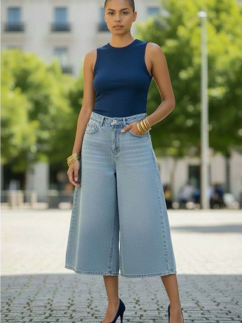 Wide Leg Light Blue Denim Jean Shorts - Classic Casual - Fashion Jeans Bouyre